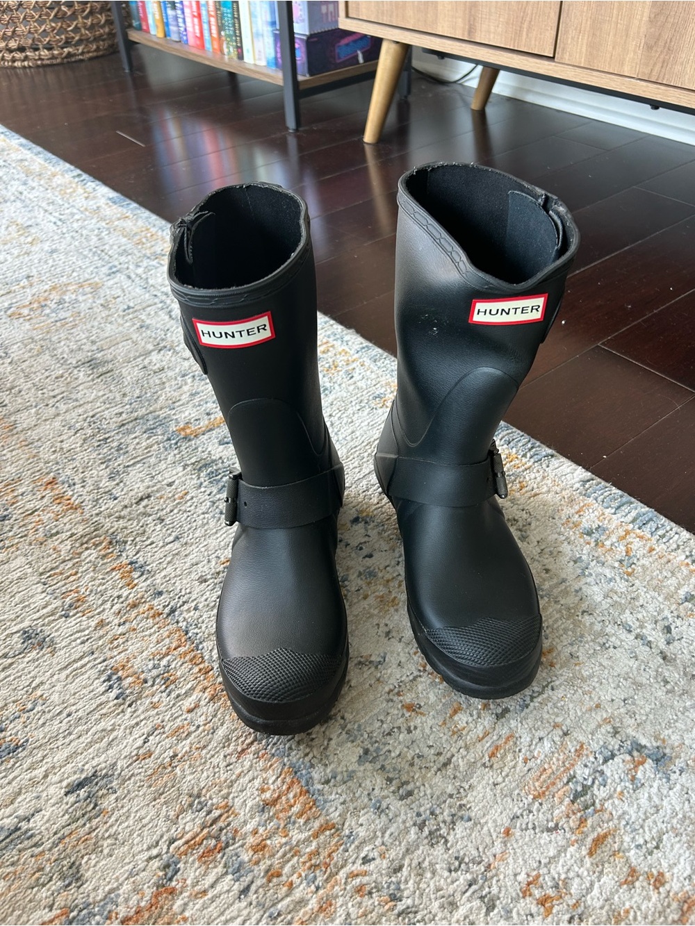 Hunter Black Mid-Calf Rubber Rain Boots with Buckle